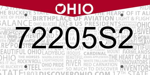 72205S2 Ohio License Plate