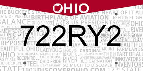 722RY2 Ohio License Plate