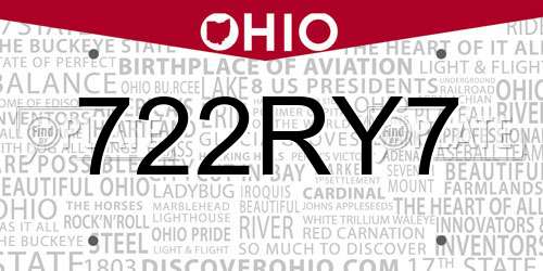 722RY7 Ohio License Plate
