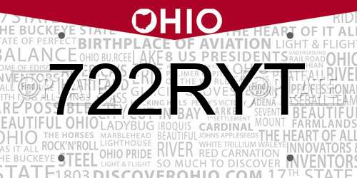 722RYT Ohio License Plate