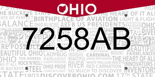 7258AB Ohio License Plate