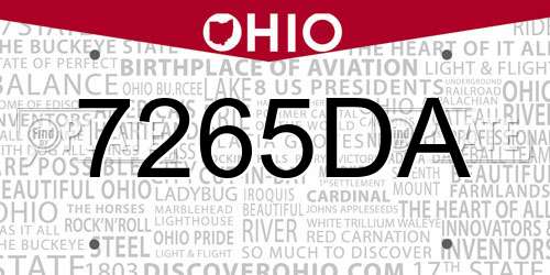 7265DA Ohio License Plate