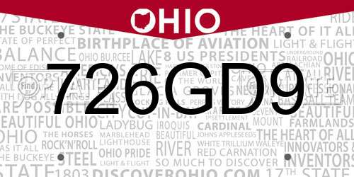 726GD9 Ohio License Plate