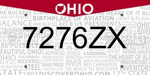 7276ZX Ohio License Plate