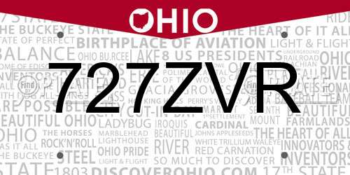 727ZVR Ohio License Plate
