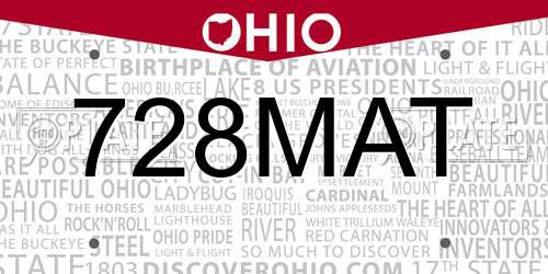 728MAT Ohio License Plate