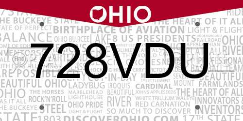 728VDU Ohio License Plate