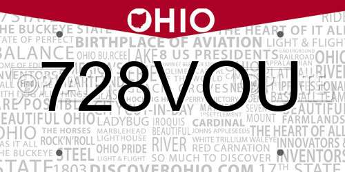 728VOU Ohio License Plate