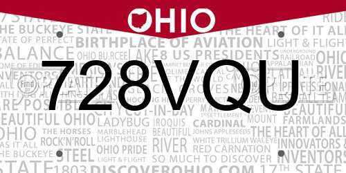 728VQU Ohio License Plate
