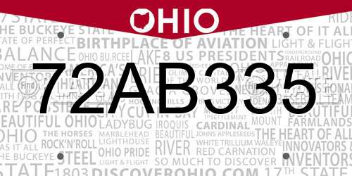 72AB335 Ohio License Plate