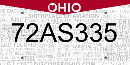72AS335 Ohio License Plate