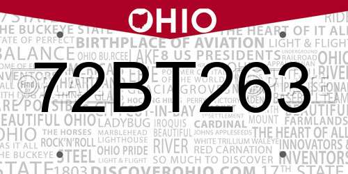 72BT263 Ohio License Plate