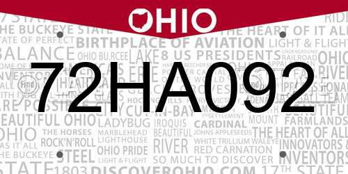 72HA092 Ohio License Plate