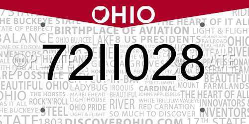 72II028 Ohio License Plate