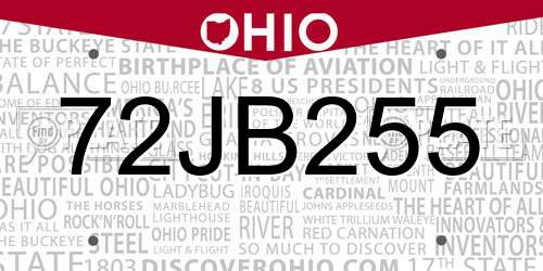72JB255 Ohio License Plate