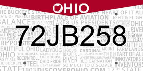 72JB258 Ohio License Plate