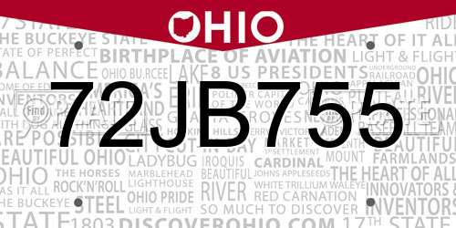 72JB755 Ohio License Plate