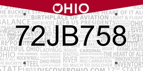 72JB758 Ohio License Plate