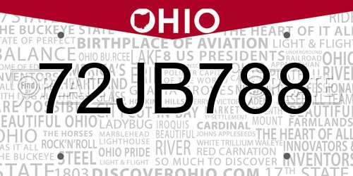 72JB788 Ohio License Plate