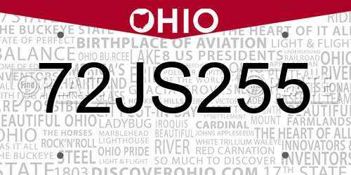 72JS255 Ohio License Plate