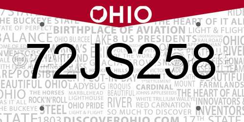 72JS258 Ohio License Plate