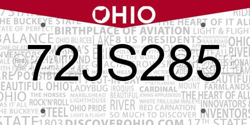 72JS285 Ohio License Plate