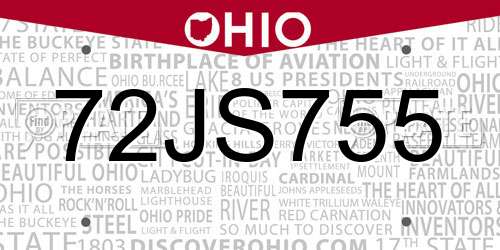 72JS755 Ohio License Plate