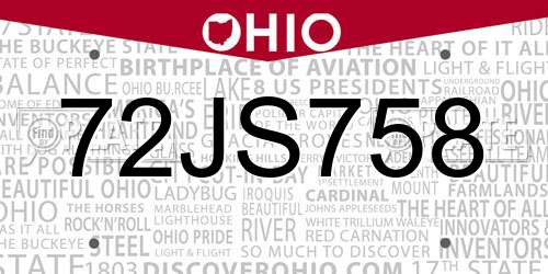 72JS758 Ohio License Plate