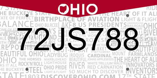 72JS788 Ohio License Plate