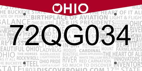 72QG034 Ohio License Plate