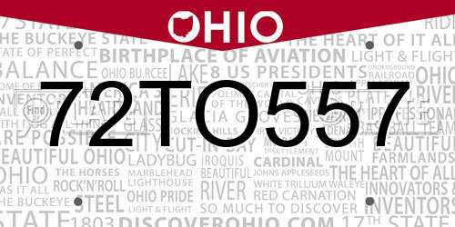 72TO557 Ohio License Plate