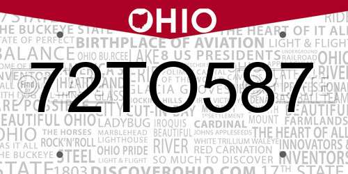 72TO587 Ohio License Plate