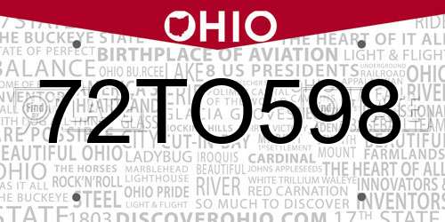 72TO598 Ohio License Plate