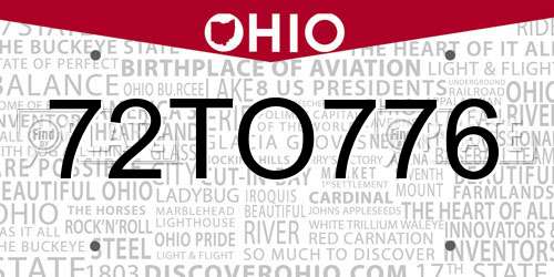 72TO776 Ohio License Plate