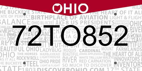 72TO852 Ohio License Plate
