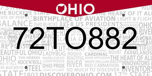 72TO882 Ohio License Plate