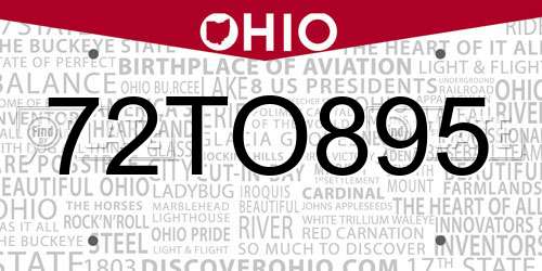 72TO895 Ohio License Plate