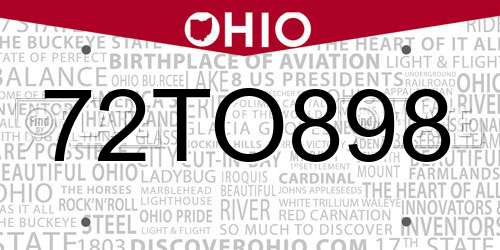 72TO898 Ohio License Plate