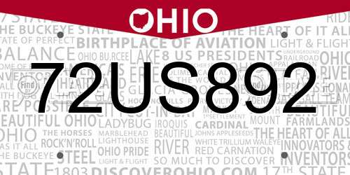 72US892 Ohio License Plate