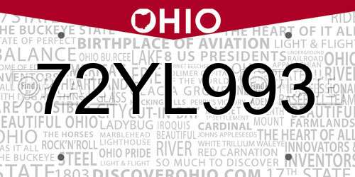 72YL993 Ohio License Plate