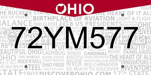 72YM577 Ohio License Plate