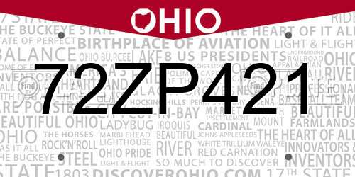 72ZP421 Ohio License Plate