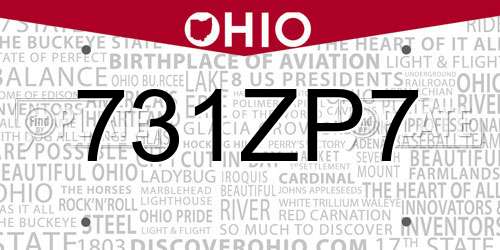731ZP7 Ohio License Plate