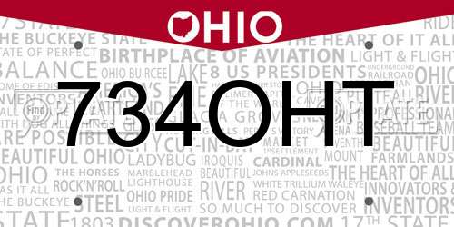 734OHT Ohio License Plate