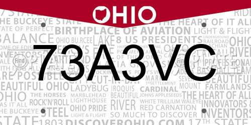73A3VC Ohio License Plate