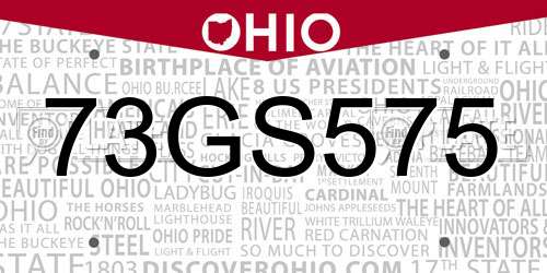 73GS575 Ohio License Plate