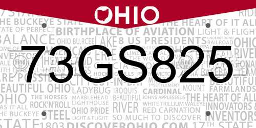 73GS825 Ohio License Plate