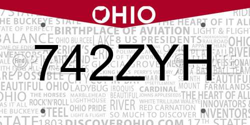 742ZYH Ohio License Plate