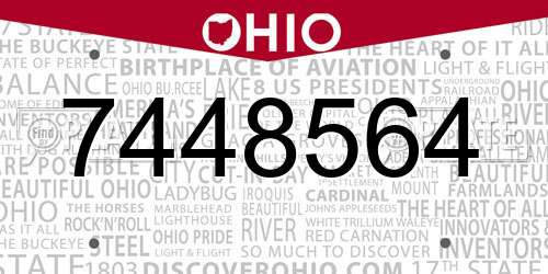 7448564 Ohio License Plate
