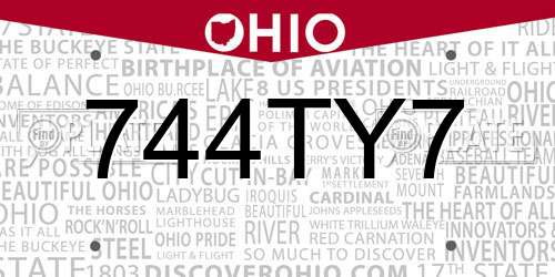 744TY7 Ohio License Plate
